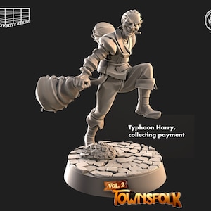 Miniatyrfigur med inkassobyrå | Figur med räkningsindrivare och penningpåsar | NPC Townsfolk | för D&D 5e, Pathfinder och andra rollspel | 32 mm