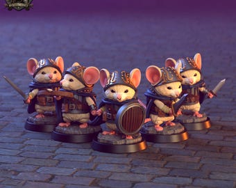 Mouse Knight Miniature Set | Mice Knight Miniature Pack | for D&D 5e, Pathfinder and other RPG's | 32mm