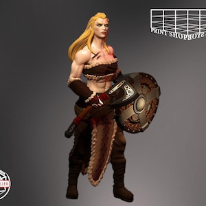 Miniatura di Shieldmaiden | Miniatura di barbara femmina | Personaggio eroico | Giochi di ruolo da tavolo come D&D o Pathfinder | 28 mm | 28 mm