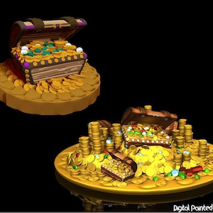 Coffre au trésor et trésor au trésor miniature | Coffre au trésor et tas de trésors miniatures | terrain | RPG de table comme D&D ou Pathfinder
