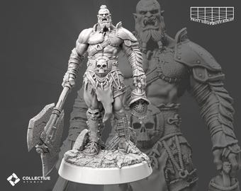 Half Orc Gladiator Miniature | Orc Battle Ax Barbarian Figure | Heroic Character | for D&D 5e, Pathfinder and other RPG&#39;s | 32mm | 75mm