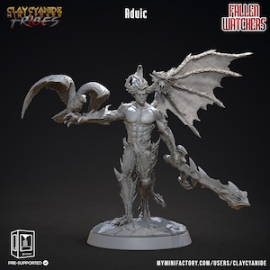 Half demon with sword miniature | Half Demon with Companion Miniature | Devils and Demons | for D&D 5e, Pathfinder and other RPG&#39;s | 32mm