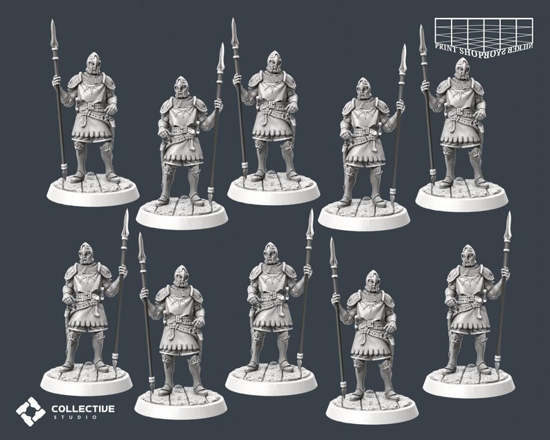 City Security Guard Miniature | Spear Guard Helmet Figure | Townsfolk ...