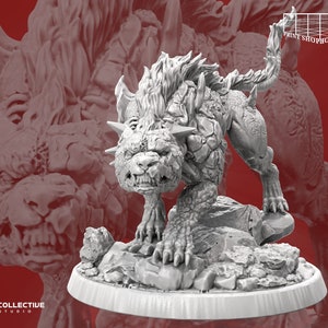 Miniatura de Sabueso Infernal Gigante | Figura de Sabueso Infernal Gigante de Fuego | Monstruos icónicos | Encuentro | para D&D 5e, Pathfinder y otros juegos de rol | 32 mm