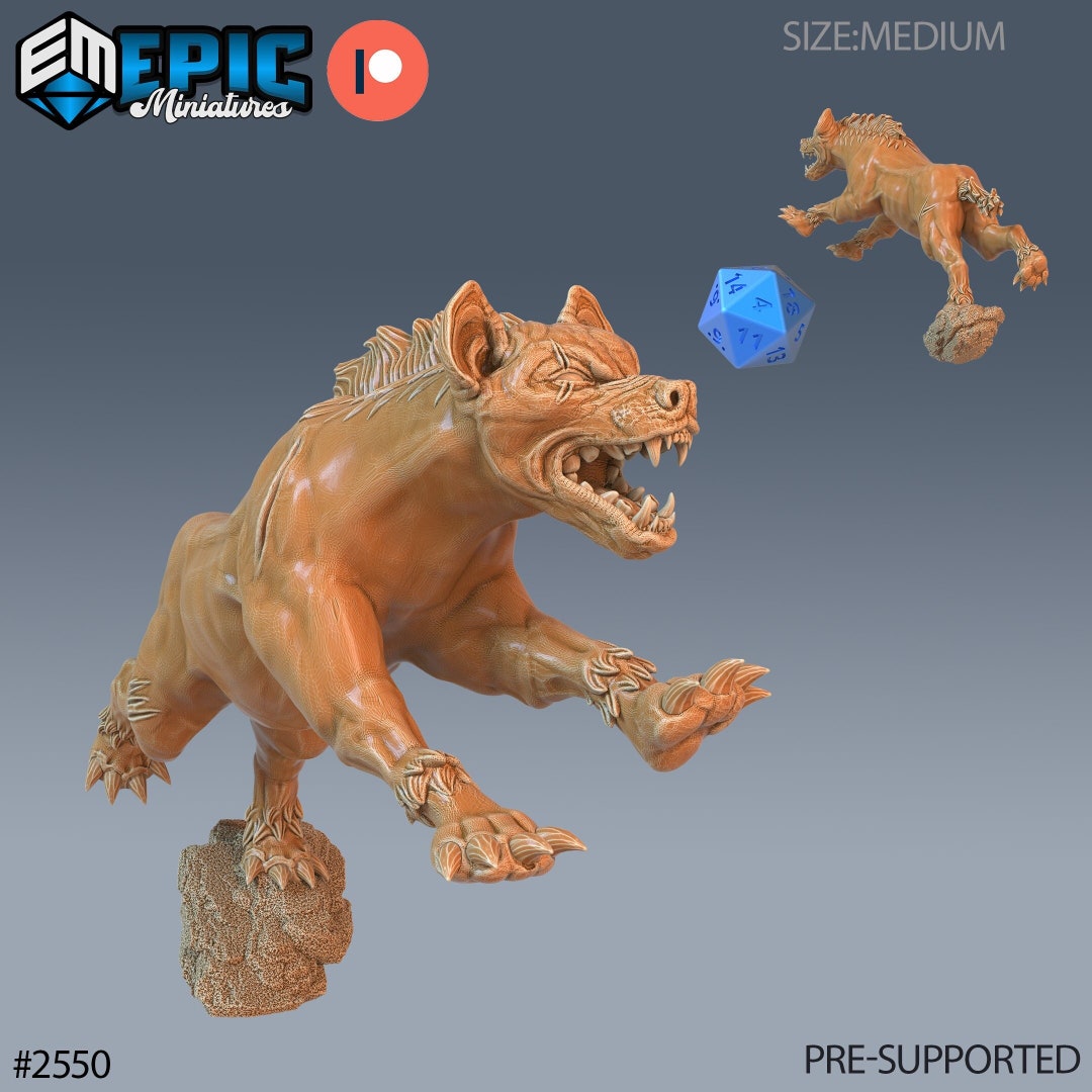 Attacking Hyena Miniature Hyena Attack Miniature for D&D 5e, Pathfinder