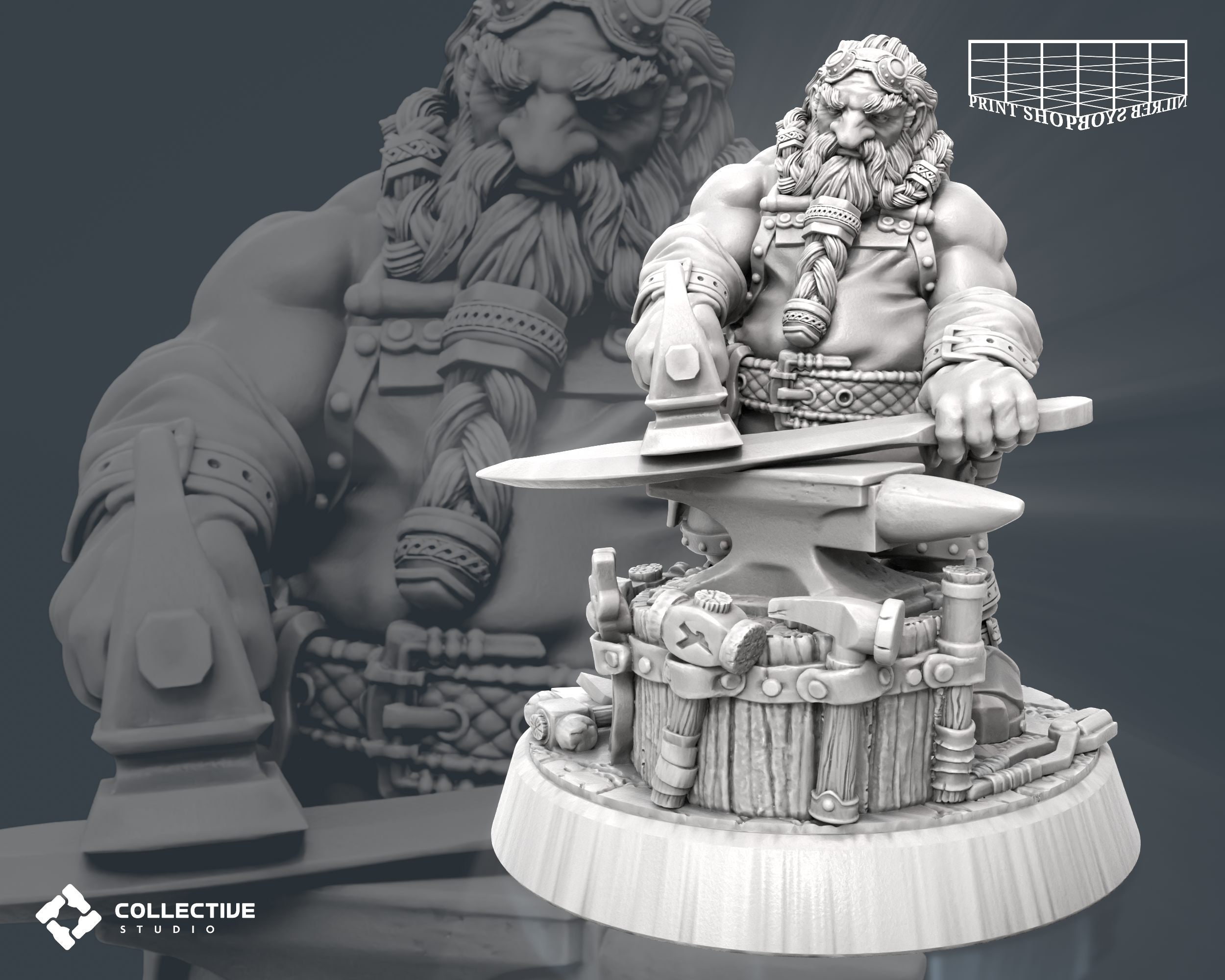 Dwarf Weaponsmith Miniature | Dwarven Blacksmith Figure | Townsfolk | NPCs | for D&D 5e, Pathfinder and other RPG's | 32mm | 75mm