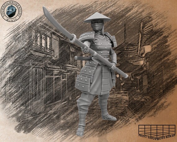 Angreifende Naginata Kämpferin Miniatur | Female Bushido Armored Samurai | for D&D 5e, Pathfinder and other RPG's | 32mm
