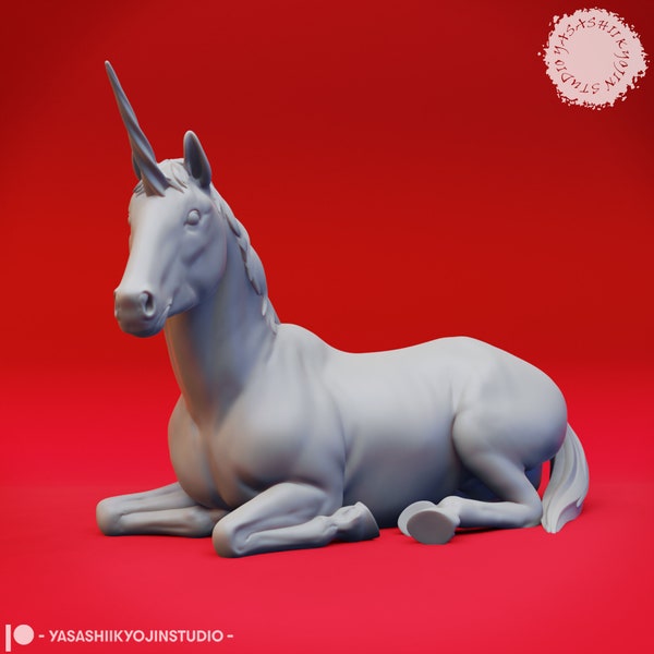 Einhorn Liegend Miniatur | Unicorn Lying Miniature | for D&D 5e, Pathfinder and other RPG's | 32mm