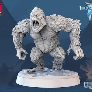 Roaring Gorilla Miniature | Raging Snow Ape Figure | Arctic Monster | Frost City Encounters | for D&D 5e, Pathfinder and other RPG&#39;s | 32mm