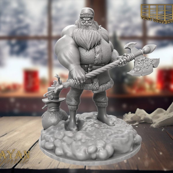 Weihnachtsmann Kämpfer Miniatur | XMAS Santa Claus Barbarian | for D&D 5e, Pathfinder and other RPG's | 32mm