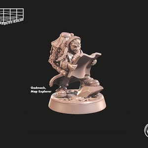Aventurier nain de bouclier avec carte miniature | Figure d’exploratrice de carte naine féminine | pour D&D 5e, Pathfinder, LotR et autres RPG | 32mm