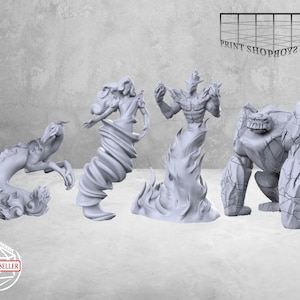 Ensemble de figurines élémentaires | Figurine d'élémentaire supérieur | Monstres pour D&D 5e, Pathfinder et autres jeux de rôle | 28 mm