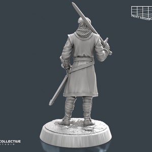 Riddarlig säkerhetsvakt utan hjälm miniatyr | Vaktsvärdskämpe figur | NPC Townsfolk | för D&D 5e, Pathfinder och andra RPG:er | 32 mm | 75 mm bild 7