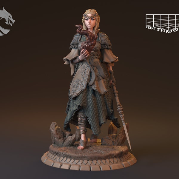 Forest Elf Druid Miniature | Female Elf Wizard Miloen Miniature | for D&D 5e, Pathfinder and other RPG's | 28mm | 32mm | 75mm