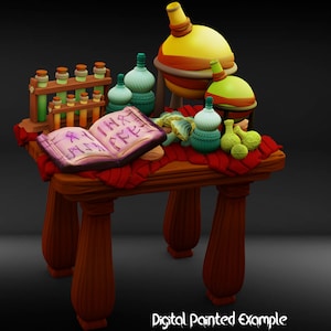 Miniature de table d’alchimiste | Table d’alchimie miniature | terrain | RPG de table comme D&D ou Pathfinder | 28mm