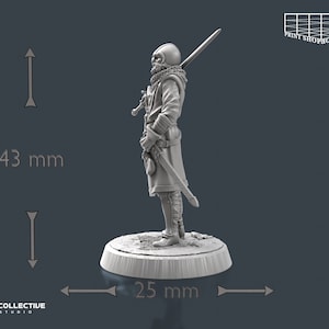 Riddarlig säkerhetsvakt utan hjälm miniatyr | Vaktsvärdskämpe figur | NPC Townsfolk | för D&D 5e, Pathfinder och andra RPG:er | 32 mm | 75 mm bild 10