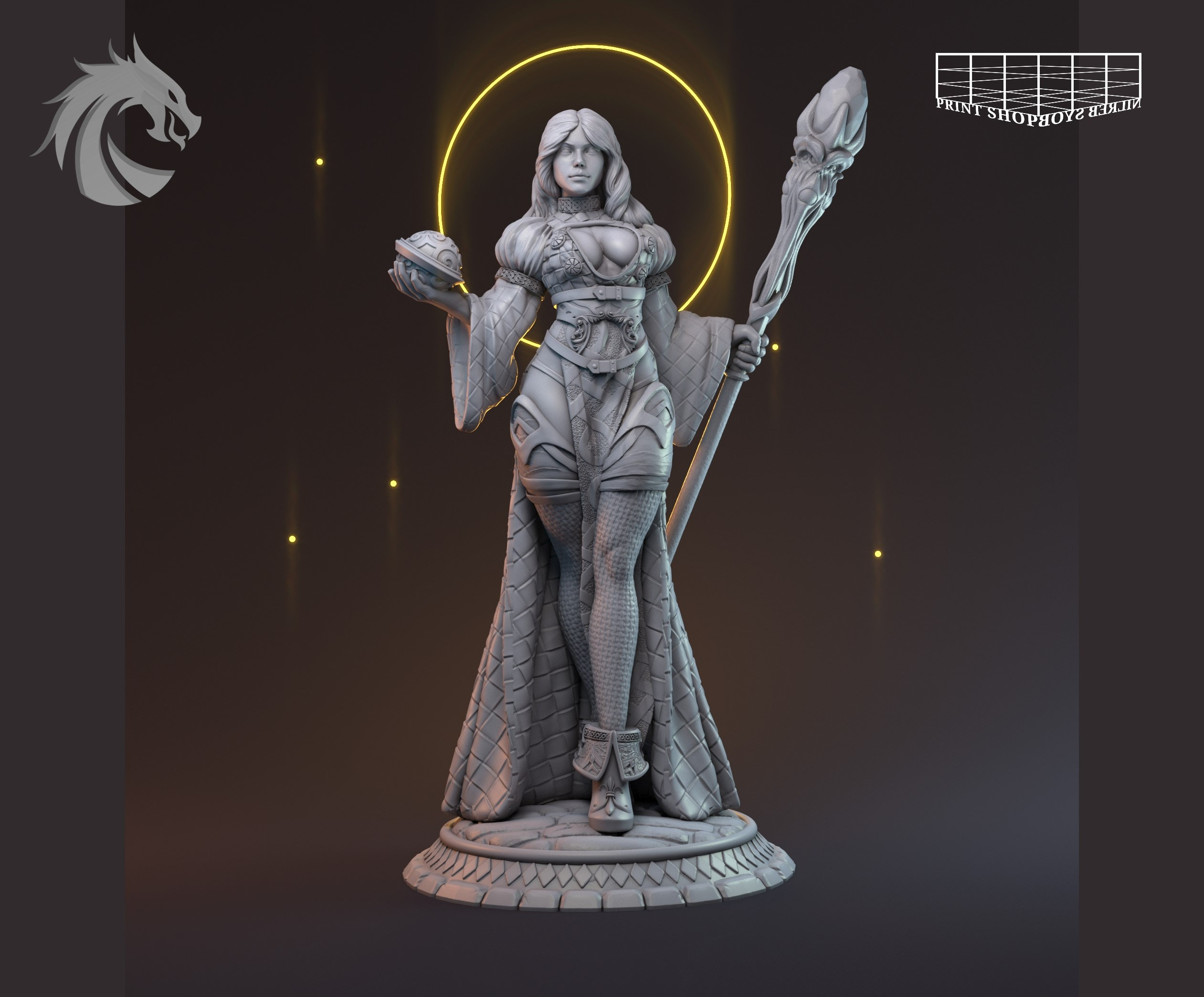 Mage Morgana Miniature | Sorceress Miniature | for D&D 5e, Pathfinder and other RPG's | 28mm | 32mm | 75mm