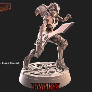 Miniatura de guerrera vampira | Figura femenina de valquiria nocturna de ónix | para D&D 5e, Pathfinder y otros juegos de rol | 32 mm