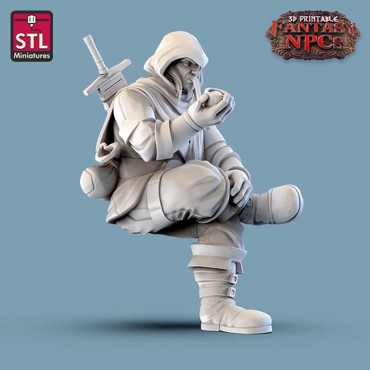 Mysterious Visitor Miniature | Sitting Hunter Miniature | Townsfolk | NPC | 32 mm | for modern Tabletop Games