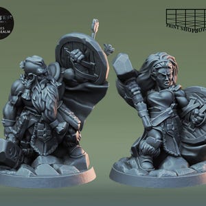 Dwarf Barbarian Miniature Set | Dwarven Fighter Figure Pack | Heroic Character | for D&D 5e, Pathfinder and other RPG&#39;s | 28mm | 32mm | 75mm