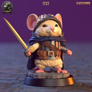 Itsy, the brave mouse knight miniature | Mice Adventurer Miniature | for D&D 5e, Pathfinder and other RPG's | 32mm