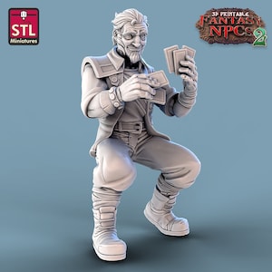 Joueur de poker M. Jack Black Miniature | Figurine de joueur de cartes | Les citadins | PNJ | pour D&D 5e, Pathfinder et autres TTRPG | 32mm
