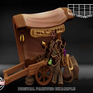 Katzenvolk Händler und Marktstand | Townsfolk | Merchant | NPC | Tabletop Miniature | for RPGs like D&D or Pathfinder | M3DM | Mia Kay