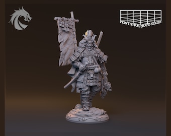 Samurai in Yoroi Armor Miniature | Armored Lion Ronin Miniature | for D&D 5e, Pathfinder and other RPG's | 28 mm | 32 mm | 75 mm