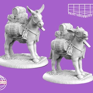 Miniatura de mula de carga | Miniatura de mula de carga | Bestia para juegos de rol de mesa como D&D o Pathfinder | 28 mm