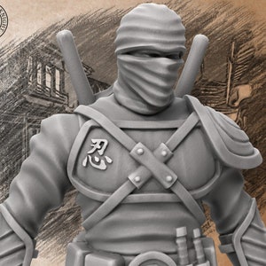 Armed Ninja Miniature | Bushido Armored Shinobi | for D&D 5e, Pathfinder and other RPG's | 32mm