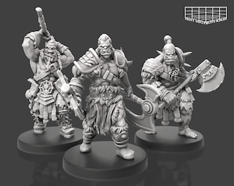 Set de miniaturas de bárbaro semiorco | Pack de miniaturas de banda orca | Monstruos icónicos | Horda | Juegos de rol de mesa como D&D o Pathfinder | 28 mm | 32 mm