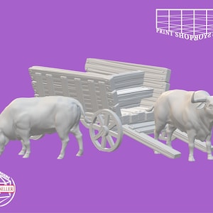 Miniature de bœufs et de chariot | Miniature de bœufs et de chariot | Jeux de rôle sur table comme D&D ou Pathfinder