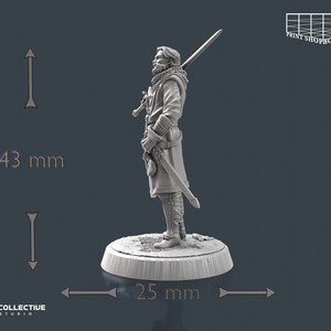 Riddarlig säkerhetsvakt utan hjälm miniatyr | Vaktsvärdskämpe figur | NPC Townsfolk | för D&D 5e, Pathfinder och andra RPG:er | 32 mm | 75 mm bild 3