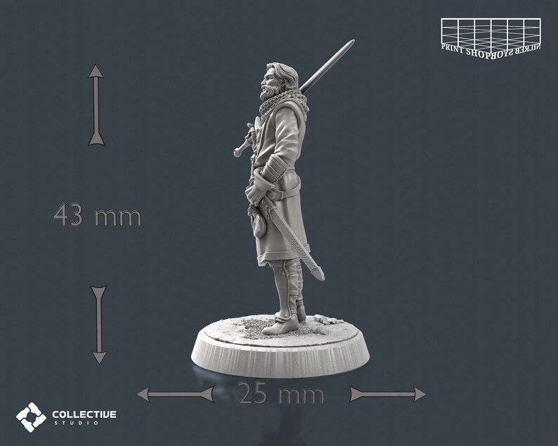 Riddarlig säkerhetsvakt utan hjälm miniatyr | Vaktsvärdskämpe figur | NPC Townsfolk | för D&D 5e, Pathfinder och andra RPG:er | 32 mm | 75 mm bild 3