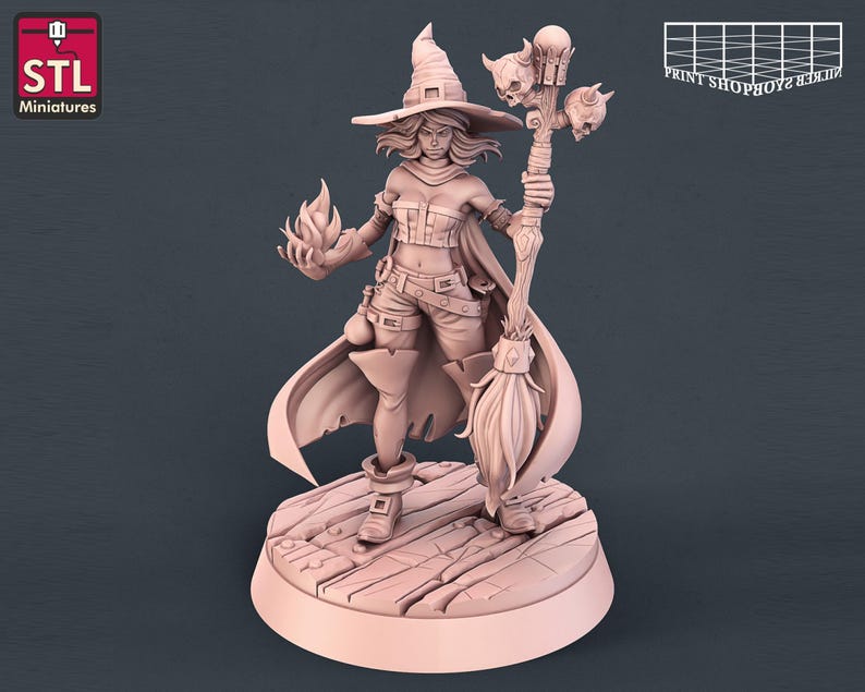 Witch Miniature Set | for D&D, Pathfinder and other RPG's | 32mm | STL miniatures Witch