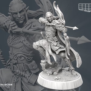 Siktande alvbågskyttminiatyr | Träalvkämpeminiatyr | Heroisk karaktär | för D&D 5e, Pathfinder och andra rollspel | 32 mm | 75 mm