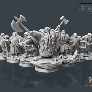 The Dwarves of Anheron Miniature Set | Dwarf Kingdom Miniature Pack | for D&D 5e, Pathfinder and other RPG&#39;s | 32mm