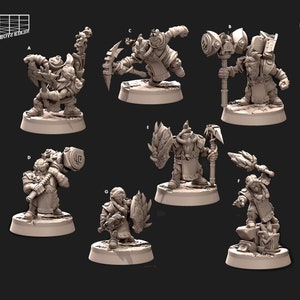Inventive Dwarf Forge Miniatures Set | Vulcan Dwarves Spark Gadgeteers Figure Pack | for D&D 5e, Pathfinder and other RPG&#39;s | 32 mm