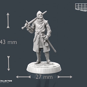 Riddarlig säkerhetsvakt utan hjälm miniatyr | Vaktsvärdskämpe figur | NPC Townsfolk | för D&D 5e, Pathfinder och andra RPG:er | 32 mm | 75 mm bild 9