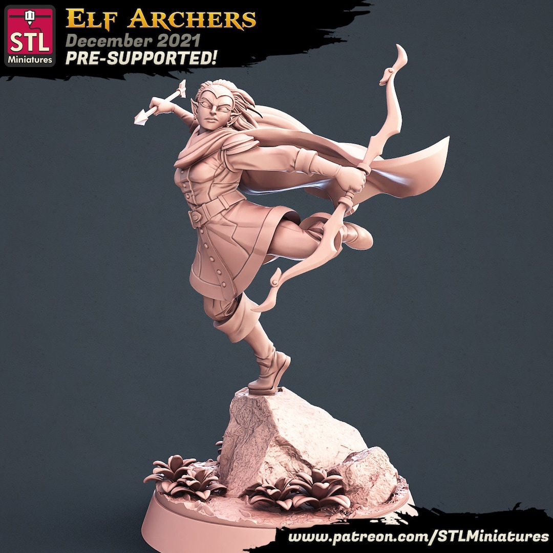 Elf Ranger Miniature | Female Elf Archer Jump Miniature | Tabletop ...