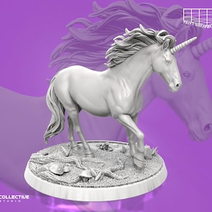 Staande Eenhoorn Miniatuur | Eenhoornfiguur | Bekend en beest | Bosontmoetingen | voor D&D 5e, Pathfinder en andere RPG's | 32 mm | 75 mm