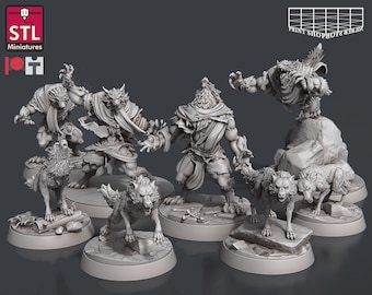 Wolf and Werewolf Miniature Set | Lycanthrope Figure Pack | Beasts | Forest Monster Encounters | for D&D 5e, Pathfinder and other RPG's | 32mm