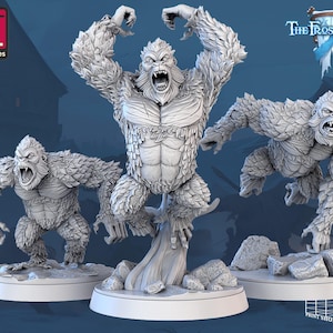 White Gorillas Miniature Set | Snow Apes Figure Pack | Arctic Monster | Frost City Encounters | for D&D 5e, Pathfinder and other RPG&#39;s | 32mm