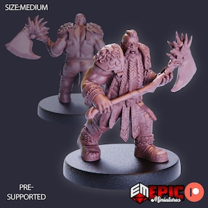 Dwarf Barbarian Miniature | Dwarf Barbarian Miniature | for D&D 5e, Pathfinder and other RPG&#39;s | 28mm | EPIC Miniatures