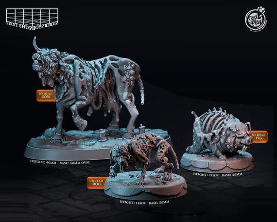 Zombie Animals Miniature Set | Undead Companions Figure Pack