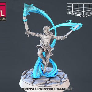 Swash - the blue warlock miniature | Water Warlock | for D&D, Pathfinder and other RPG's | STL Miniatures with Spell Effects | 32mm