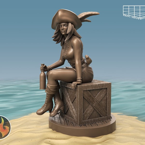 Femme pirate en pause Miniature | Miniature Femme Pirate | pour D&D 5e, Pathfinder et autres RPG | 28 mm | 32mm | 75mm