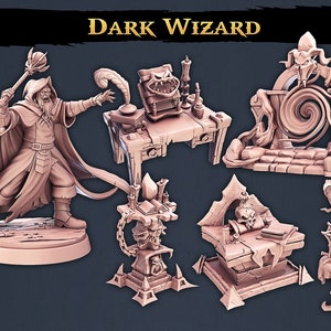 Dark Wizard Miniature Set | for D&D, Pathfinder and other RPG&#39;s | 32mm | STL miniatures