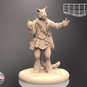 Miniatura del bardo Catfolk | Miniatura del bardo Catfolk | Personaggio eroico | Giochi di ruolo da tavolo come D&D o Pathfinder | 28 mm