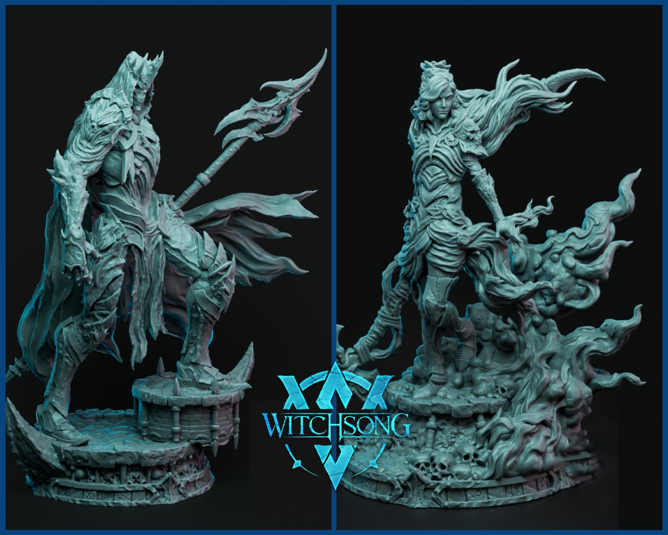 Couple of Gods of the Underworld Miniature Set | Persephone and Hades Figure Pack | for D&D 5e, Pathfinder and other RPG's | 32mm | 75mm | 140mm